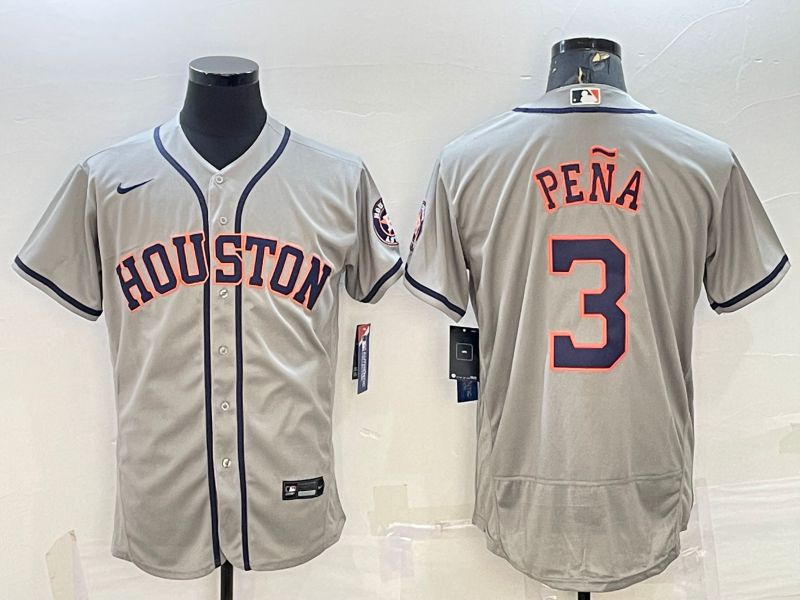 Men Houston Astros #3 Pena Grey Elite Nike 2022 MLB Jerseys